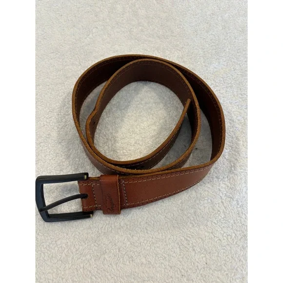 Original Penguin Mens Brown Leather Belt Contrast Stitch Logo Cognac Size 36 38