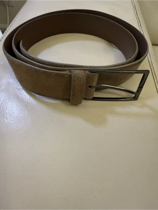 Hugo Boss Men's Suede Belt in Taupe Brown with Brushed Buckle