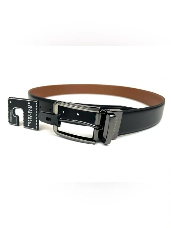 Perry Ellis Belt Reversible 32 Manmade (Synthetic) Leather Black Brown