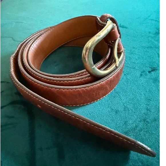 LL Bean Mens Brown Full Grain Leather Belt 46 Brass Buckle 246374 USA Made