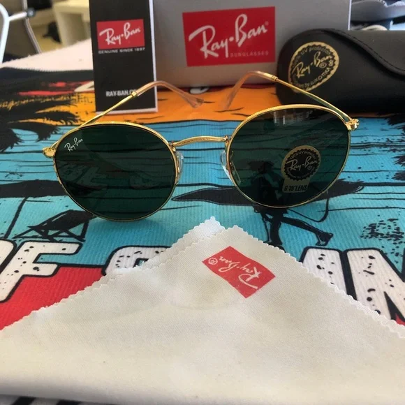 Ray-Ban Gold Frame Sunglasses with Green Lenses