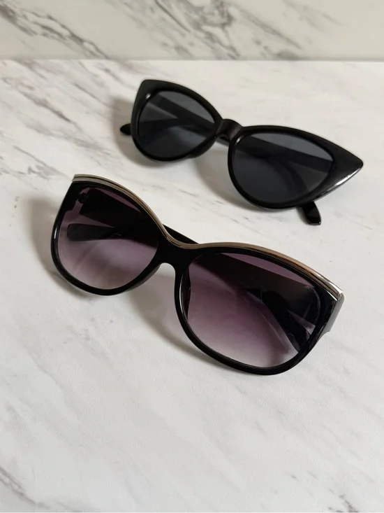 3/$50 Bundle of 2 Black Cat Eye & Oversized Gradient Sunglasses Fashion Lot