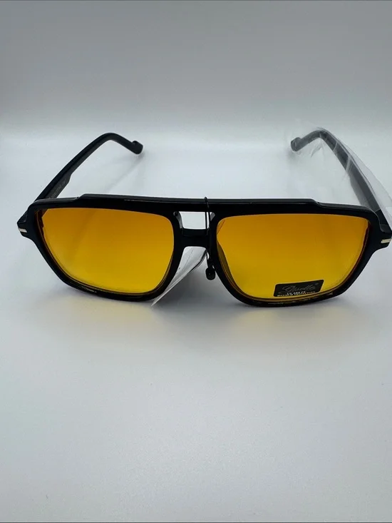 Black Frame Sunglasses with Amber Lenses - Women’s Fashion Shades