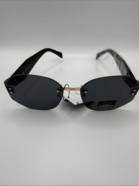 Stylish Black Rimless Women's Sunglasses with Gold Bridge