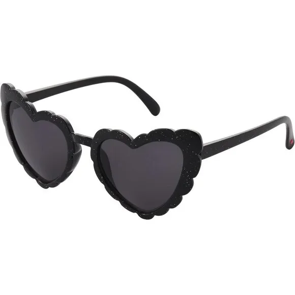 Women's Heartshape Sunglasses Black Glitter Scratch-Resistant UV Protection