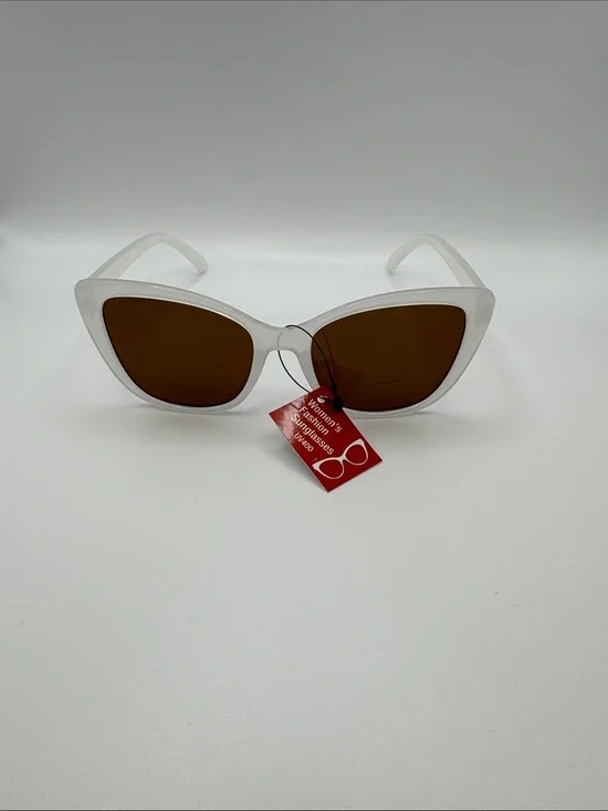White Cat-Eye Sunglasses with Brown Lenses - Women's Fashion