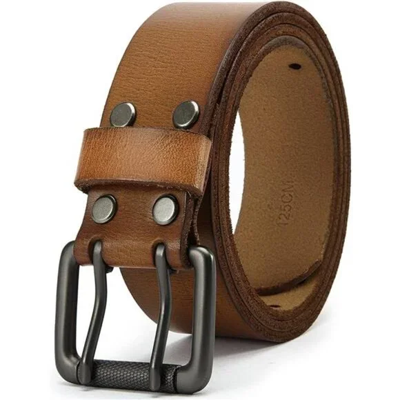 Men's Double Prong Belt 40mm with Full Grain Leather, Brown