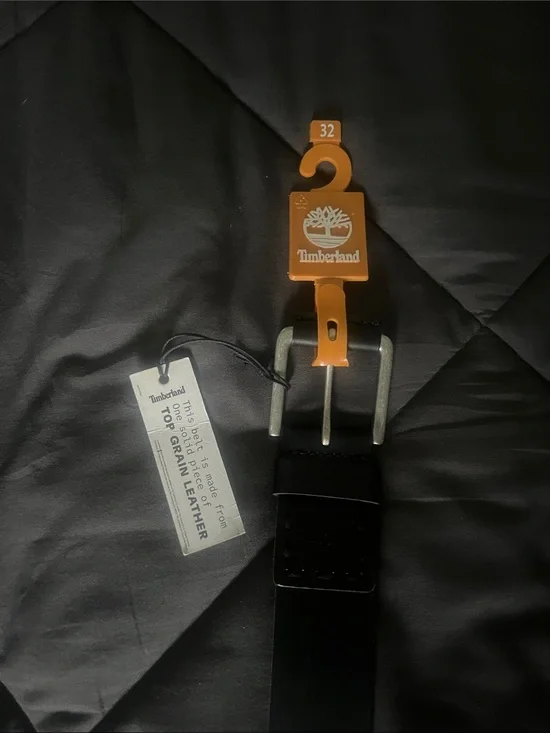 Timberland Black Leather Men's Belt with Silver Buckle