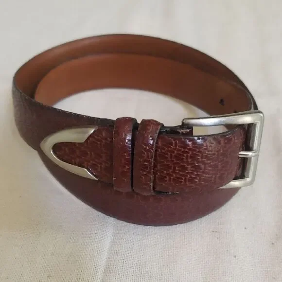 Trafalgar Belt Mens 36 TX Brown Snakeakin Embossed Leather Metal Trim Western