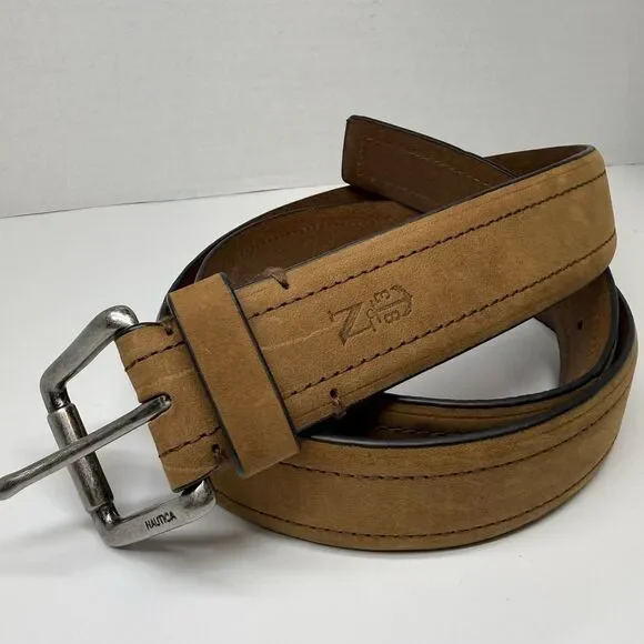 Nautica Men’s Nubuck Leather With Contrast Stitching Tan Belt Sz 38
