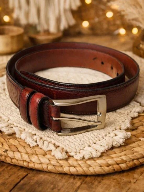 Perry Ellis Portfolio Italian Full Grain Cowhide Leather Belt Size 36 Brown