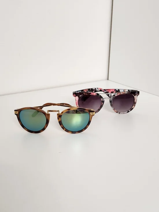 Tortoiseshell Sunglasses with Mirrored Green Lenses + Floral Sunglasses