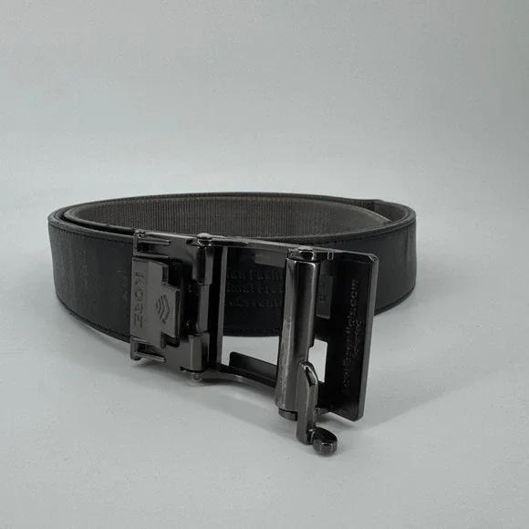 Kore Essentials Mens Ratchet Belt Black Vegan Leather 35 Nylon Gunmetal Buckle