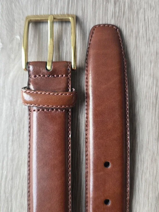 Jos A Bank Cognac Brown Italian Leather Belt Solid Brass Buckle Mens 42 Dress