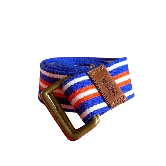 Polo Ralph Lauren Striped Woven Belt D-Ring XL Blue Preppy Nautical Americana