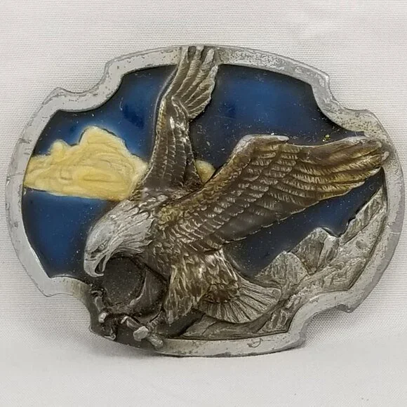 Eagle 1986 Siskiyou Pewter Belt Buckle Western USA Bird American Flag‎ Patriotic
