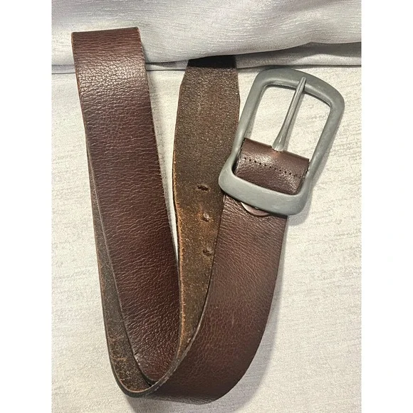 D&G Dolce & Gabbana Vintage Brown Genuine Leather Belt Matte Silver Buckle 44in