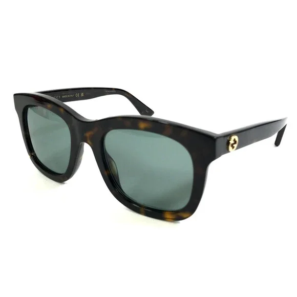 Gucci Sunglasses GG0326S 002 Dark Tortoise Square Frames with Light Green Lenses