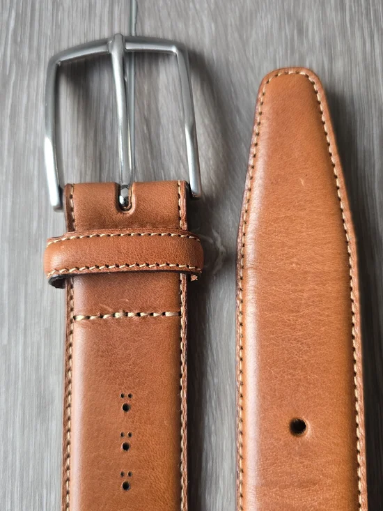 Nordstrom Mens Shop Tan Leather Dress Belt 36 Made in Italy Brogue Perforated