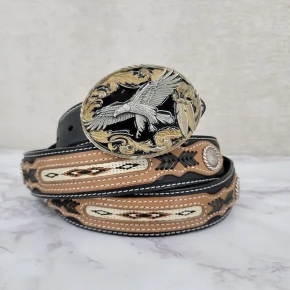 Siskiyou Eagle Oval Belt Buckle and Size 46 Leather Western Belt Cowboy