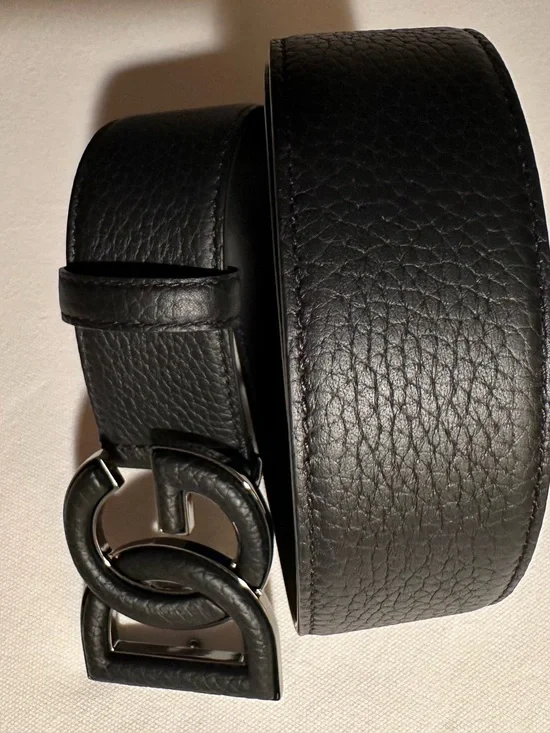 D&G Black Leather Men’s Dress Belt with Interlocking Buckle
