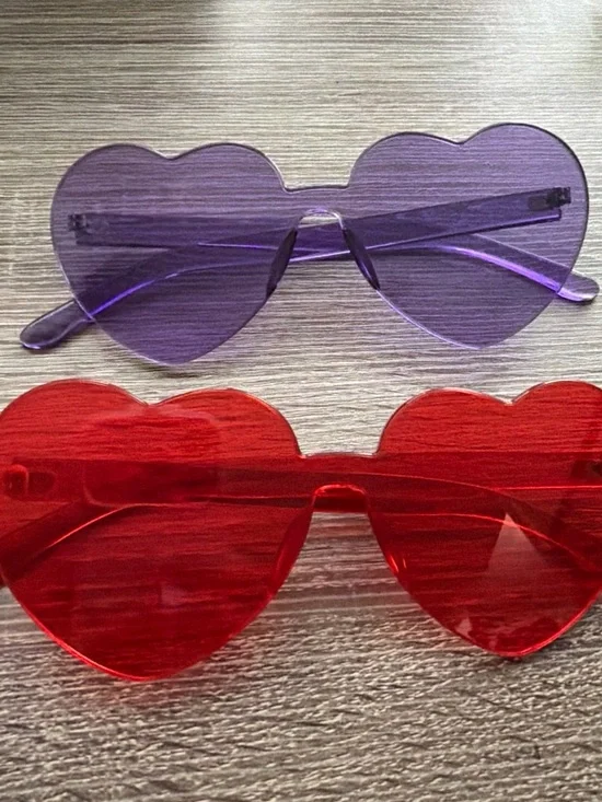 Heart-Shaped Sunglasses Duo - Purple & Red Lenses