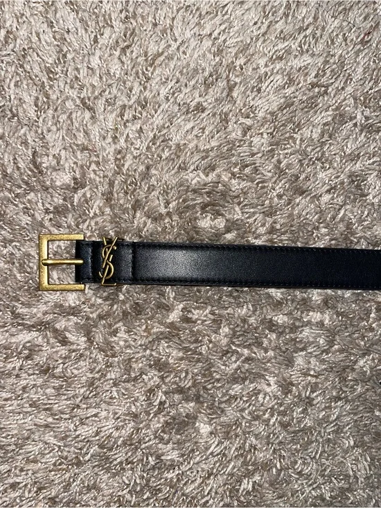 Saint Laurent Black Leather womans Belt with Gold Hardware