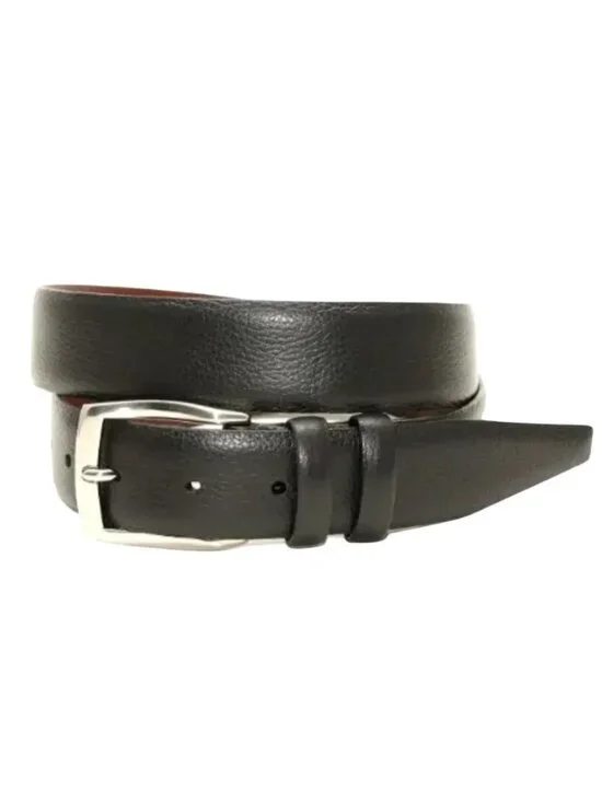 NEW TORINO European Tumbled Calfskin Leather Belt Black MENS 44