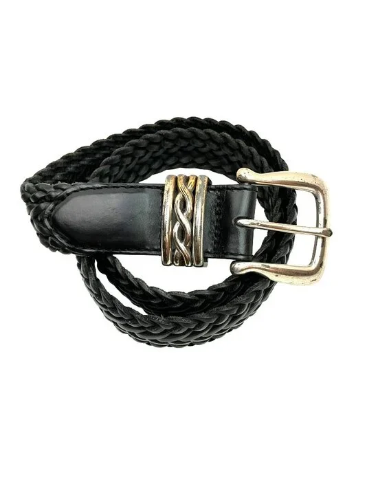 Brighton Braided Woven Leather Belt Silver Buckle Triple Keepers Womens Small Bl