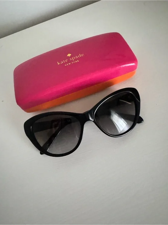 kate spade Black Cat-Eye Sunglasses with Pink and Orange Case