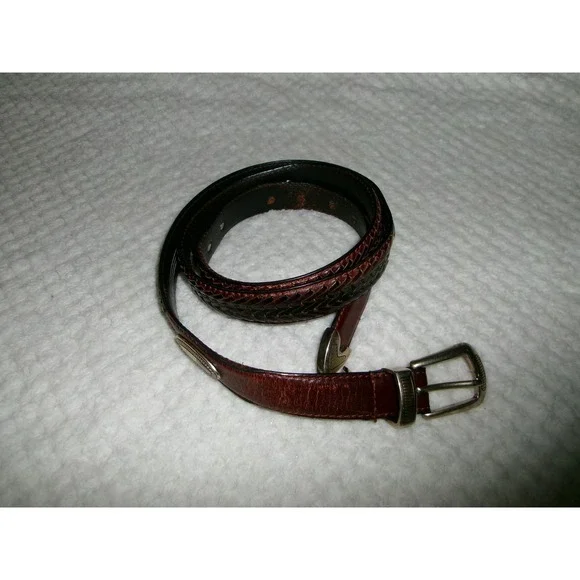 Fossil Mens 44 Leather Belt Brown Braided Western Concho