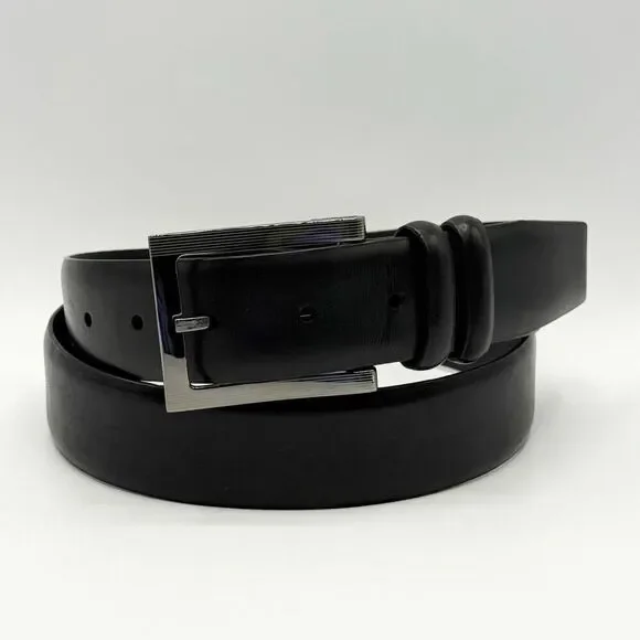 Genuine Leather Black Belt with Chrome Silver Buckle - Men’s US 36