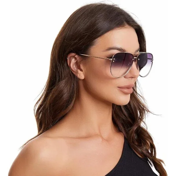 Oversized Aviator Sunglasses Women UV400 Gradient Smoke 65mm