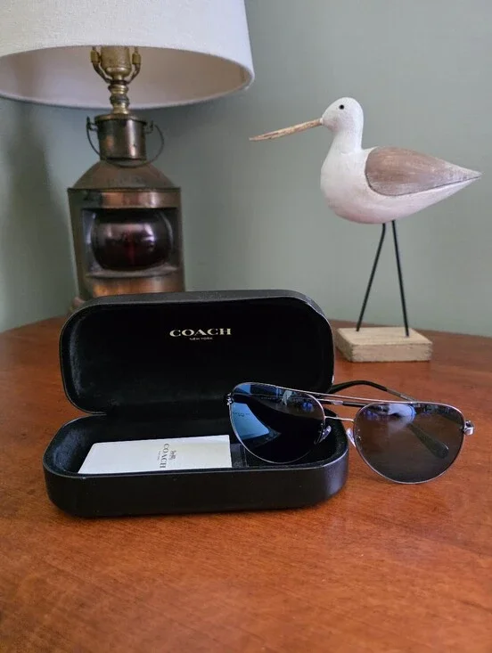 Coach CAY91 C Hardware Aviator Sunglasses Shiny Gunmetal Blue Metal
