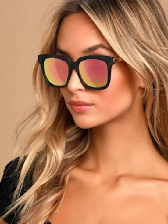 Diff Hailey Mate Black Frame Sunglasses Mirror Pink Gold Lenses