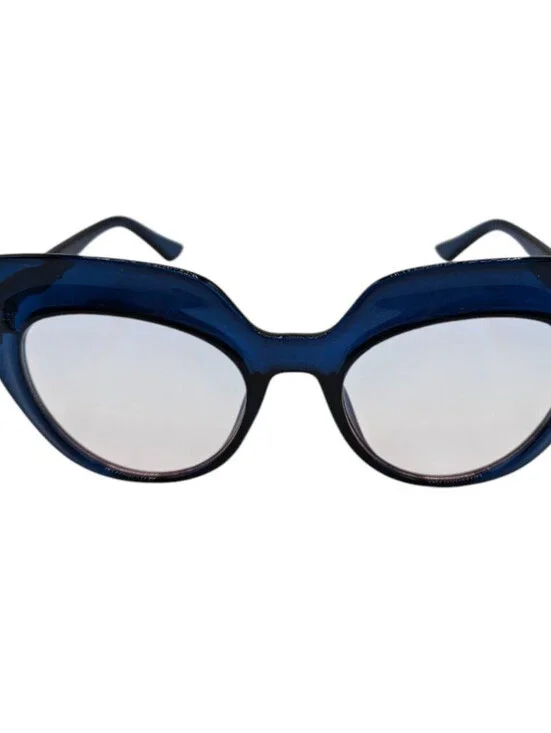 Vintage Mod Style Cat Eye Sunglasses Thick Plastic Rim Clear Blue