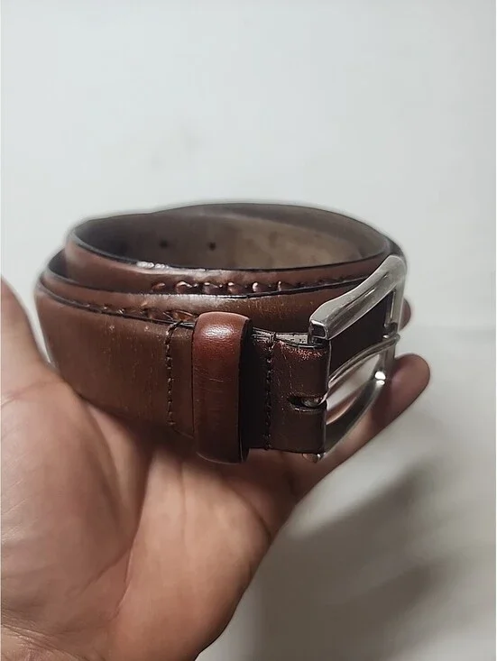 Tommy Bahamma Top Grain Leather Belt Men's Size 38 Brown Silver Tone Buckle