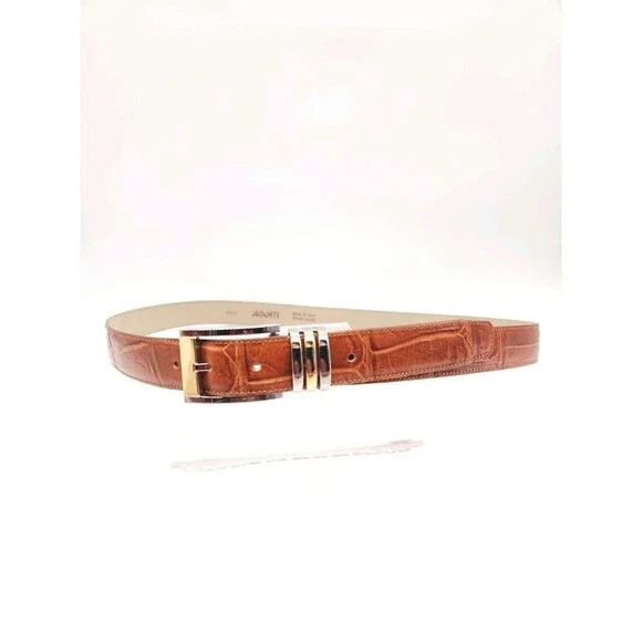 Avanti Size 42 Leather Dress Belt Tan Cognac Croc Embossed Made In Italy