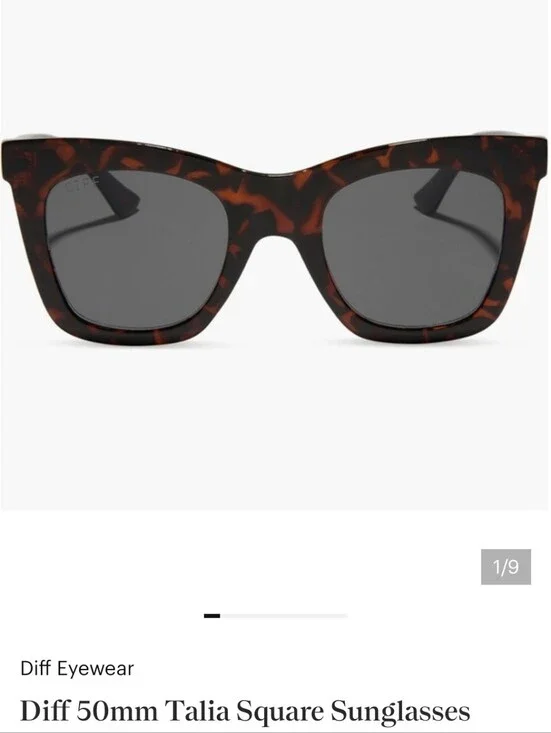 Diff Talia Tortoiseshell Cat-Eye Square Sunglasses with Dark Lenses New