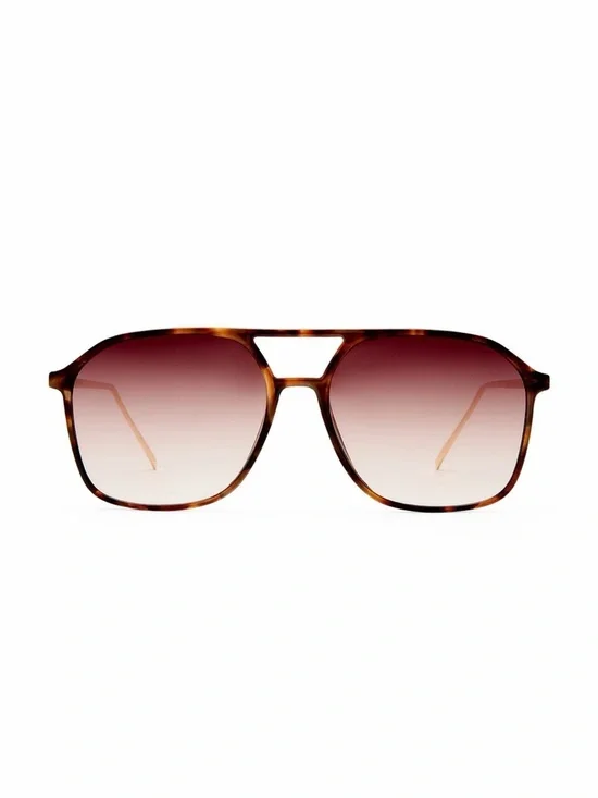 Aire Cusp Sunglasses in Dark Torte, Gold, and Dark Brown Gradient