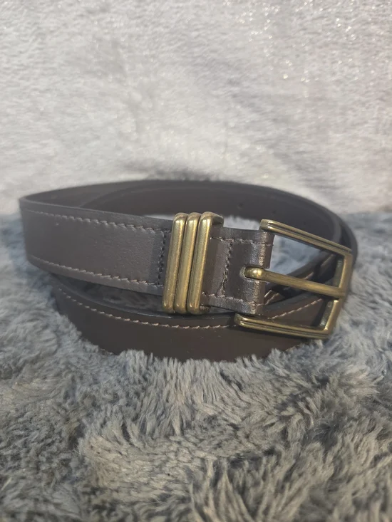 Men's Brown Leather Belt with Brass Buckle