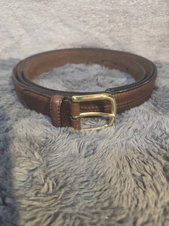 Men's Brown Leather Belt with Gold Buckle