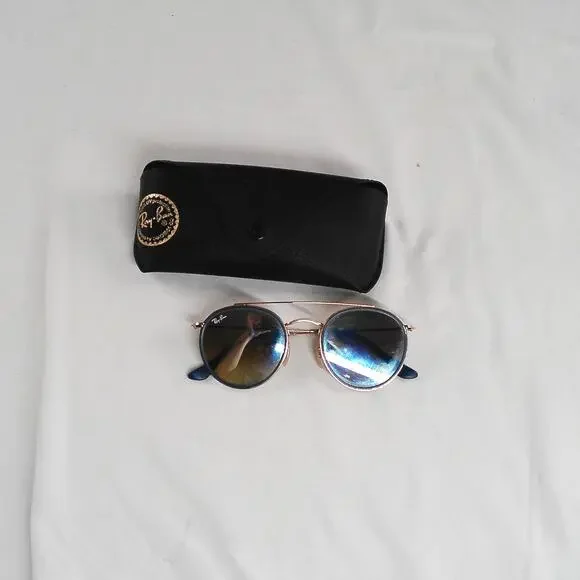 Ray-Ban RB3637N 001/30 Round Gold Blue Mirror Sunglasses 50-22 w/ Case