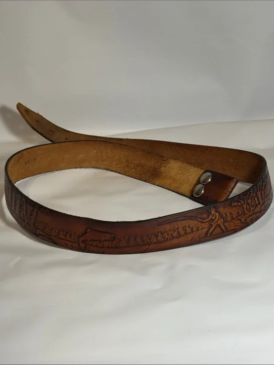 Vintage Handcrafted Tooled Leather Belt produced by Gabco in 1983