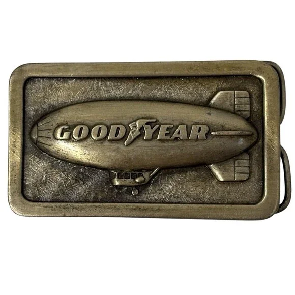 VTG 1974 Goodyear Tire & Rubber Company Blimp Gold Tone Belt Buckle