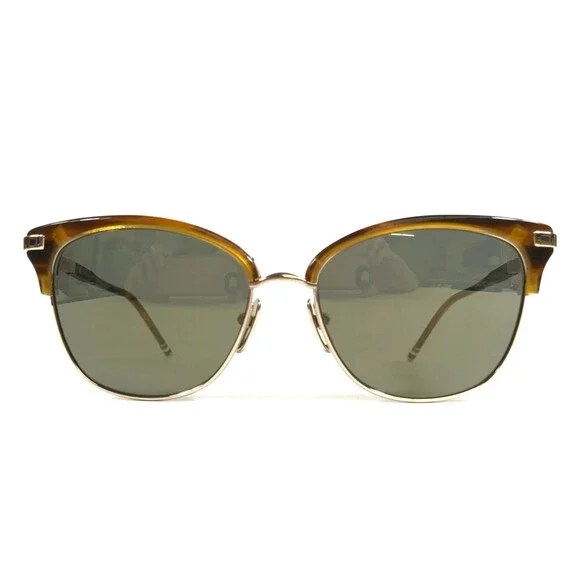 Thom Browne Sunglasses TB-505-D-WLT-GLD-56 Brown Gold Cat Eye with Green Lenses