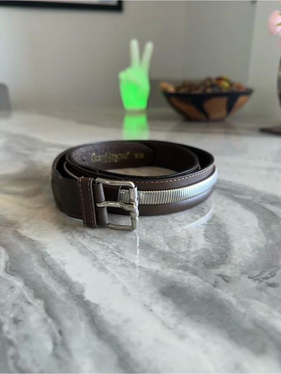 Vintage Gianni Versace Brown Leather Chain Link Overlay Belt