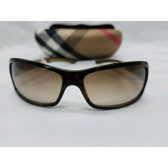 BURBERRY B8436 Sunglasses Brown Plaid And Silver With Case