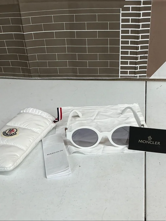 Moncler White Round Sunglasses with Gray Lenses