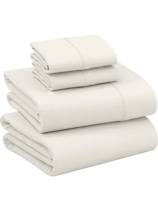 Queen Size 100% Cotton Percale Sheets Set - Ivory, Crisp Cooling, Deep Pocket 16